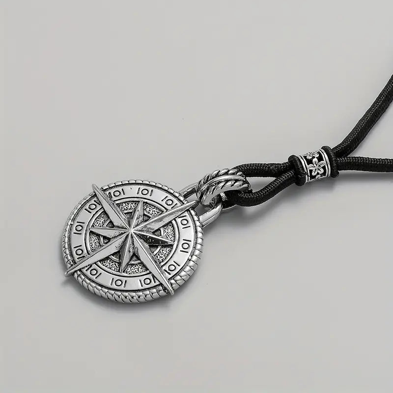 Trendy Retro Compass Necklace Embossed Octagonal