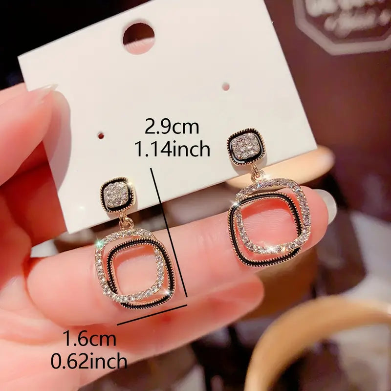Dangle Earrings Geometric Square Design Zinc Alloy