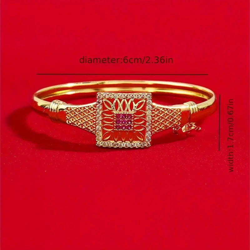 Vintage Golden-Tone Copper Bracelet with Vibrant Cubic Zirconia