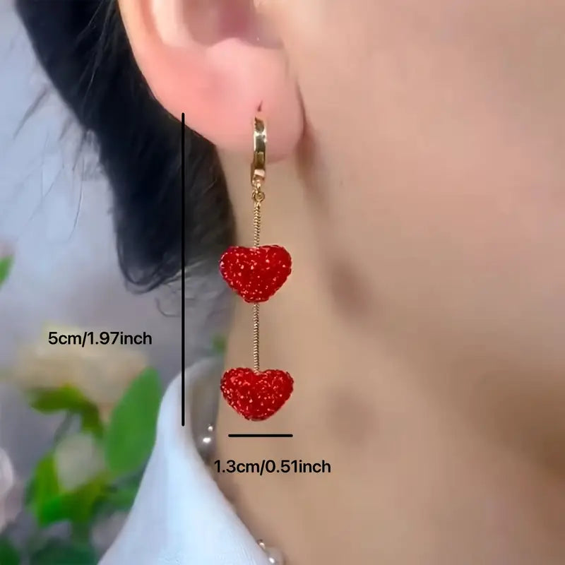 Elegant Heart-Shaped Rhinestone Dangle Earrings for Women