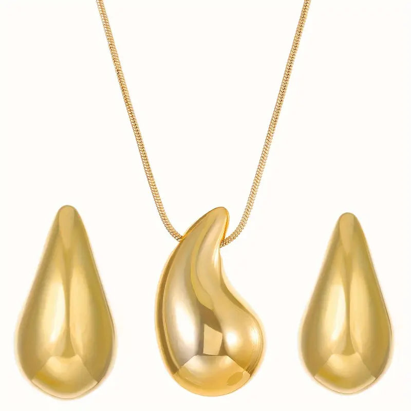 1 Pair Of Earrings + 1 Necklace Minimalist Style Jewelry Set Chunky Waterdrop Design