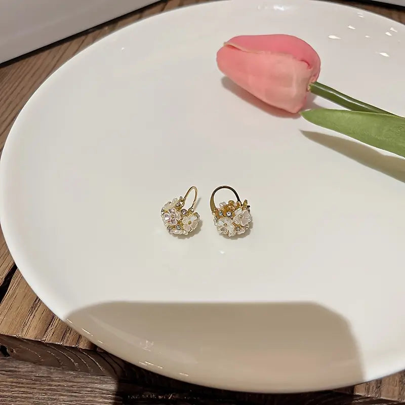 Cute Flower Basket Alloy Earrings, Trendy Party Jewelry, Holiday Birthday Christmas