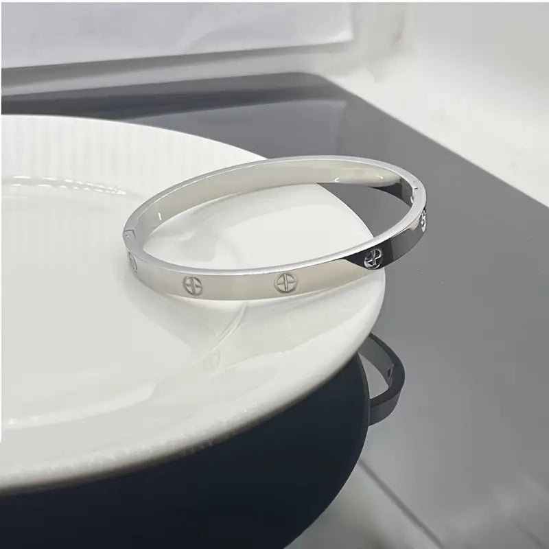 1pc/ 2pcs Cross Pattern Stainless Steel Ring Bangle Set For Men And Women