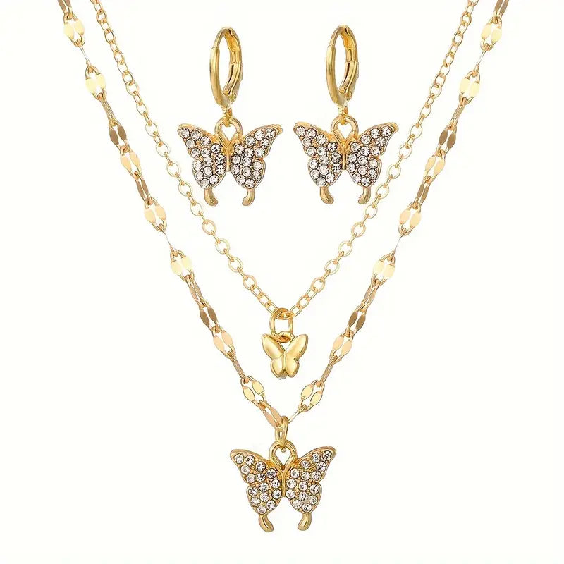 1 Pair Of Earrings + 1 Necklace Coquette Style Jewelry Set Trendy Butterfly Design