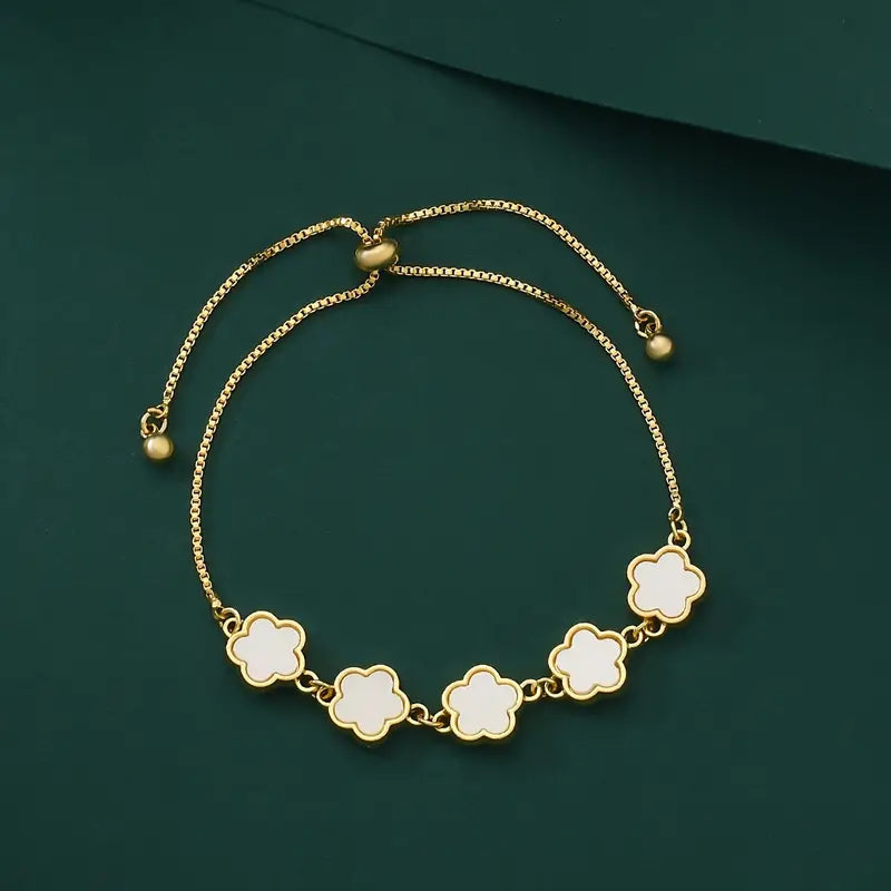 1pc Flower Thin Chain Bracelet Simple Style Copper Hand Chain Jewelry Decoration For Women
