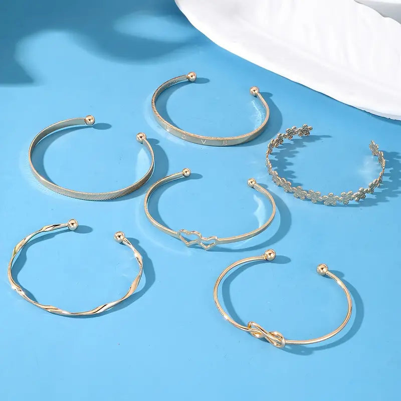 6pcs/Set Punk Exaggerated Letter LOVE Love Flower Ring Cuff Bangle Bracelet