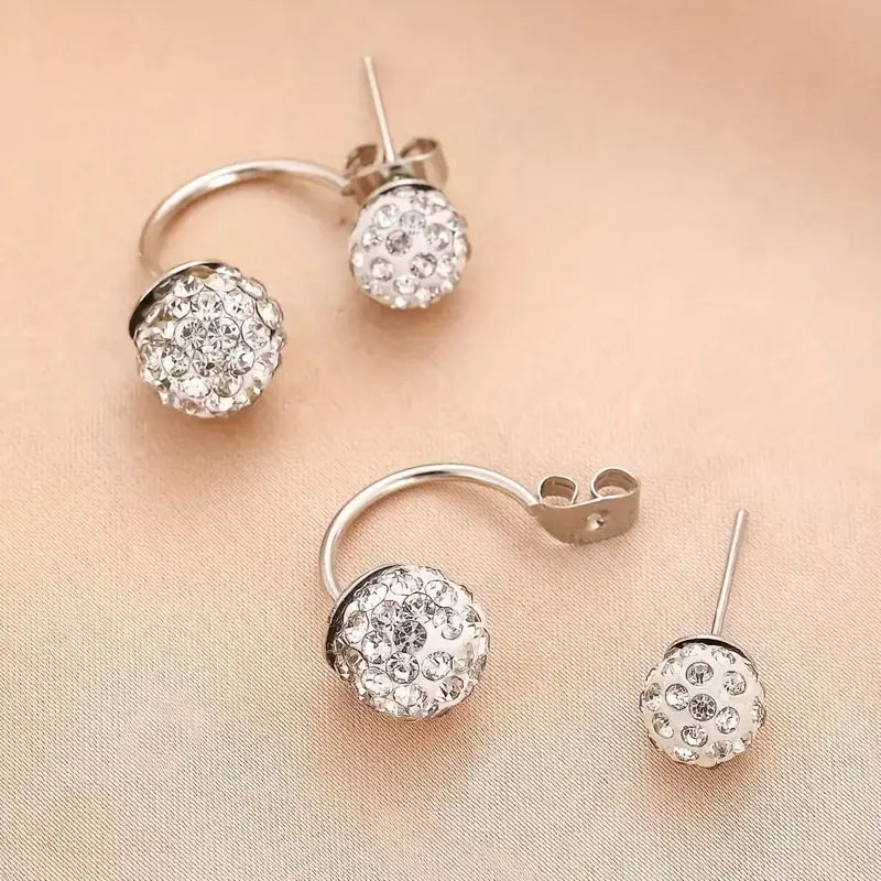 Double Ball Design Hoop Earrings Embellished With Shiny Rhinestones
