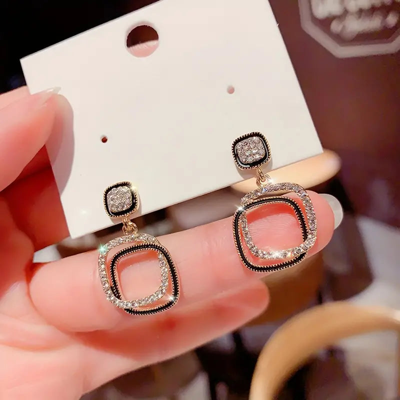 Dangle Earrings Geometric Square Design Zinc Alloy