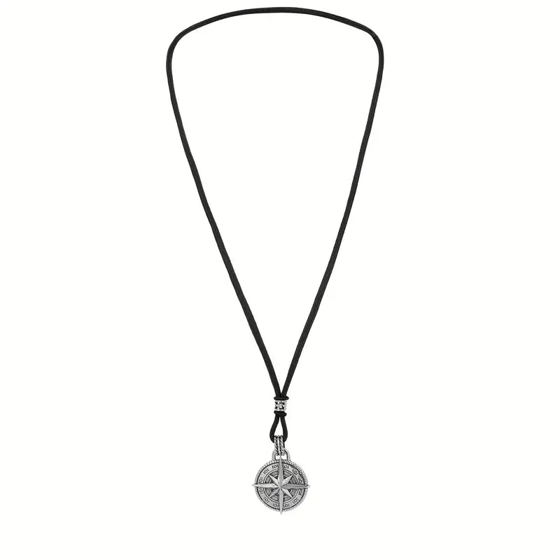 Trendy Retro Compass Necklace Embossed Octagonal
