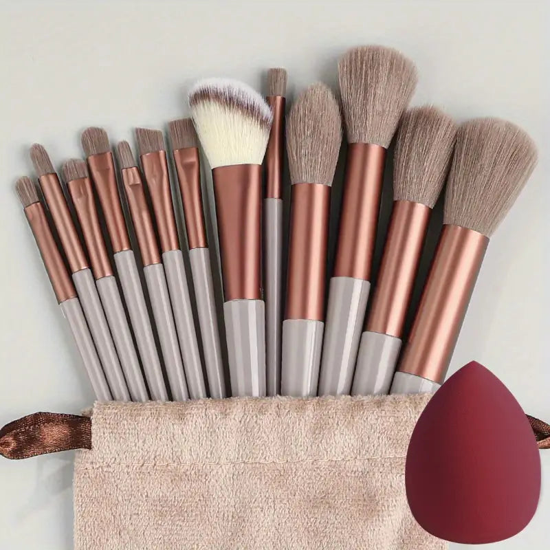 13PCS Soft Fluffy Makeup Brushes Set With Makeup Sponge + Bag