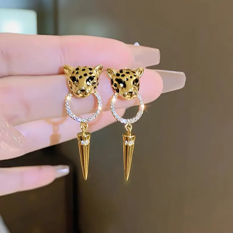 1pair High-end Personality Hip-hop Trendy Women's Unique Leopard Earrings