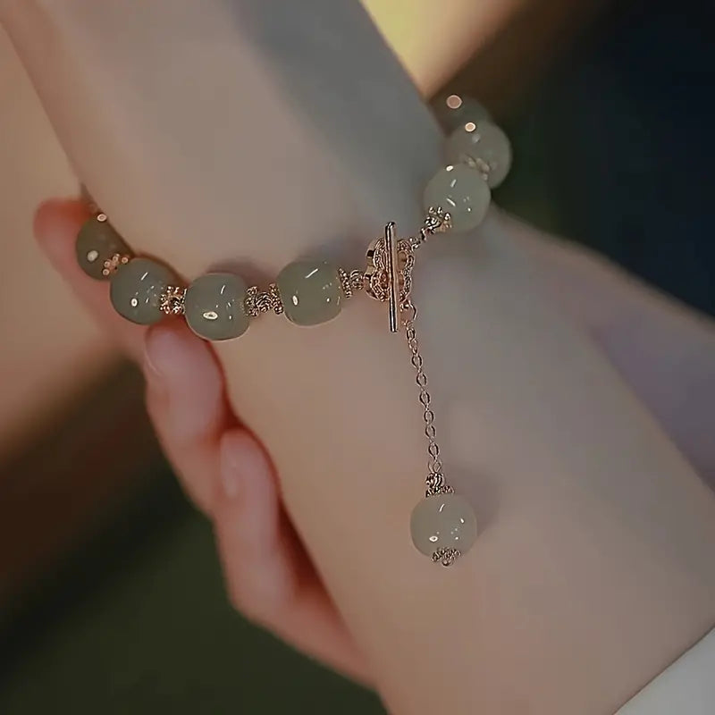 Lover special gift, glass jade bead bracelet elegant jewelry gift couple