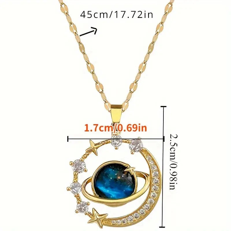Exquisite Starry Sky Stars Moon Planet Pendant Necklace