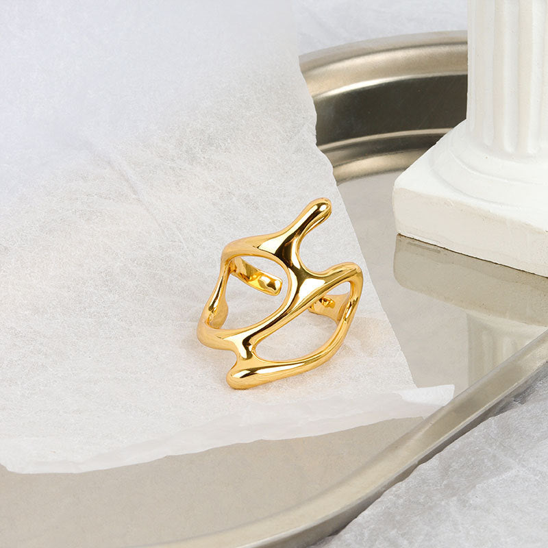 1pc Chic Ring Irregular Geometric Design Golden Or Silvery Make Your Call Suitable For Men And Women Match Daily Outfits