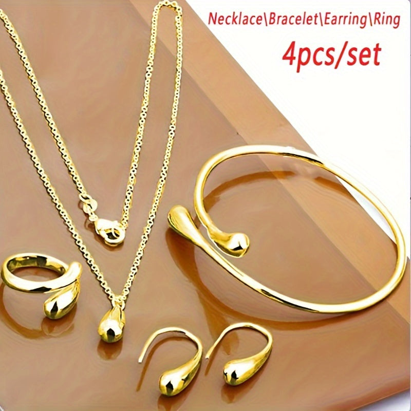 4pcs/Set Vintage Water Drop Jewelry, Including Necklace, Earrings And Ring