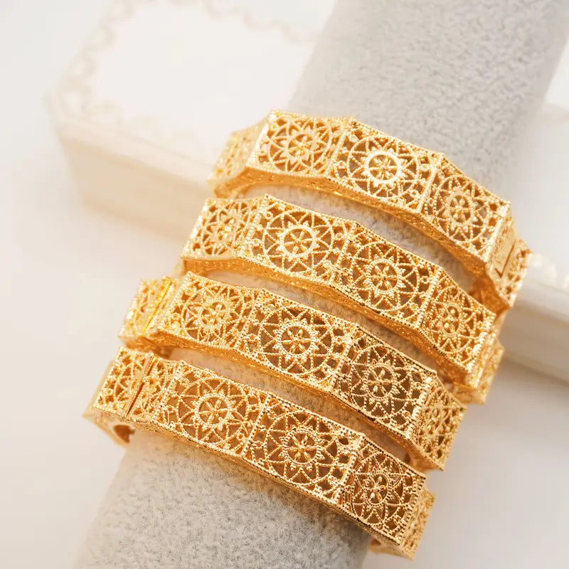 1pc Elegant Boho 12-Pointed Star Open Cuff Bracelet for Women, 24K Golden Plated