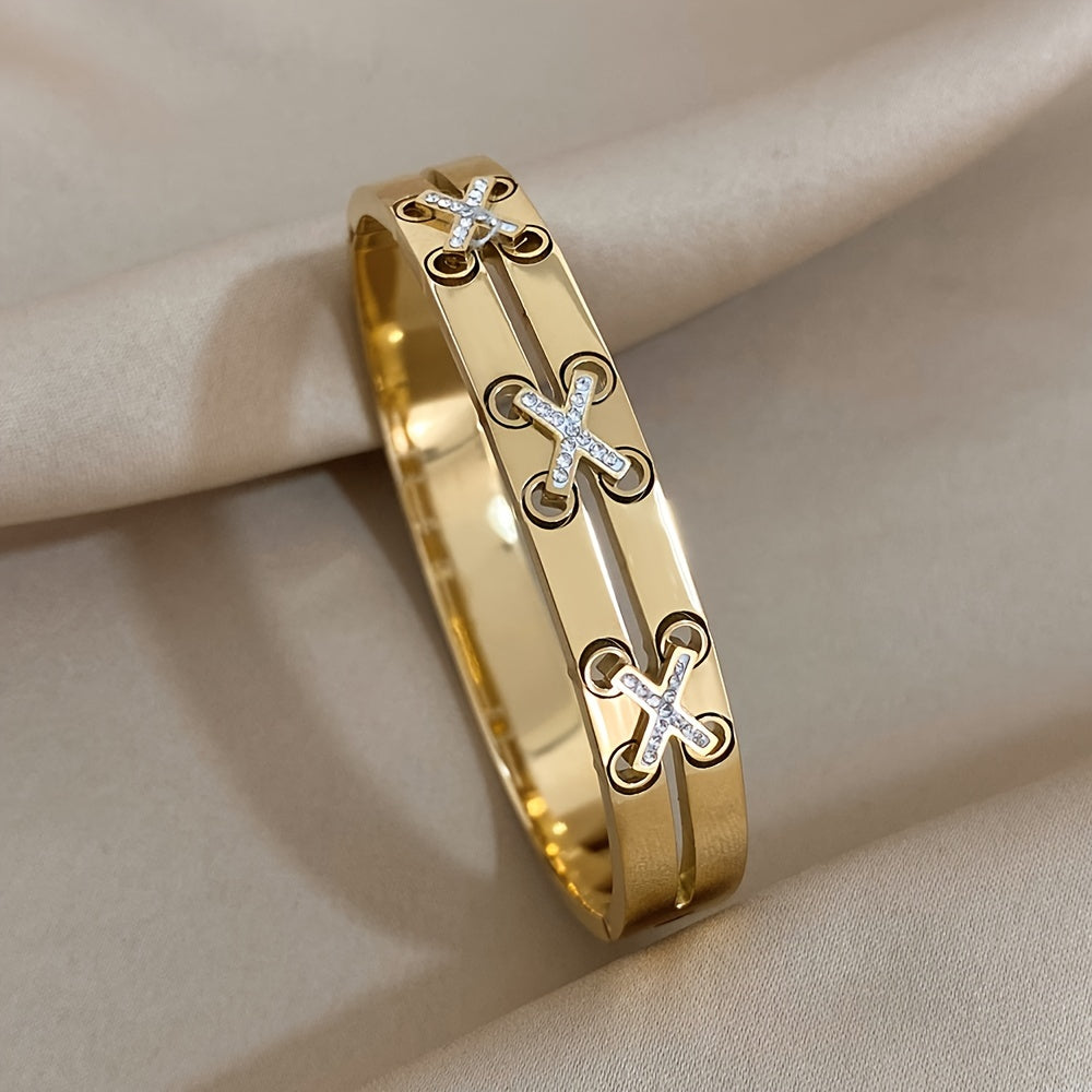 Creative Stainless Steel Bangle Bracelet, Golden Plated Waterproof Jewelry