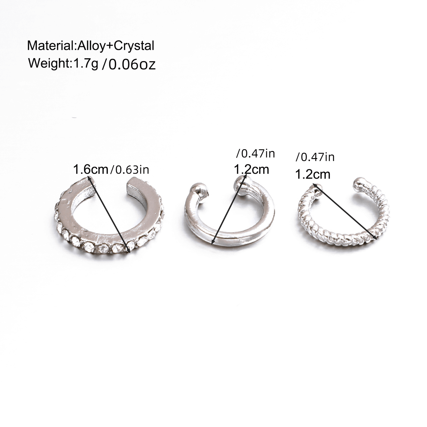 3pcs Set Zircon Decor C-shaped Ear Clips Without Ear Holes, Exquisite Trendy Threaded Pattern Glossy Surface Ear Cuff Set