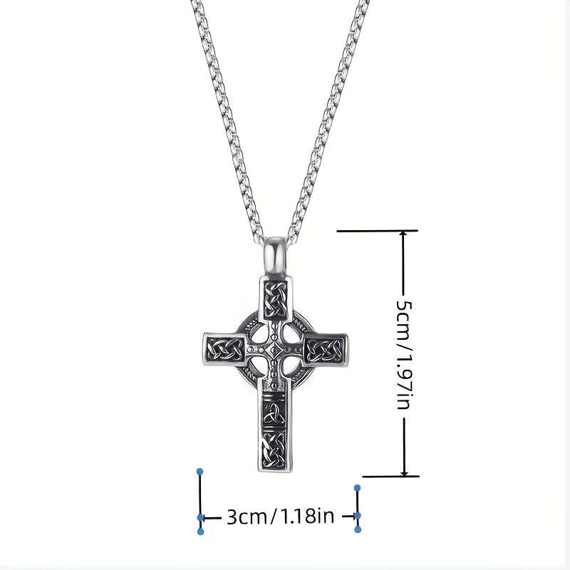 1pc Men's Vintage Viking Celtic Knot Stripe Cross Pendant Necklace