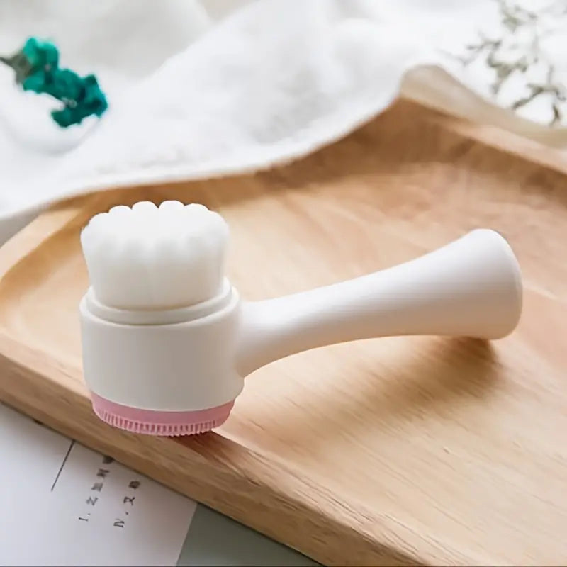 1pc 3D Double-sided Face Wash Brush Soft Bristles & Silicone Face Cleansing Brush