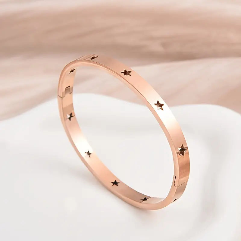 Elegant Minimalist Hollow Star Stainless Steel Bangle Daily Wear Accessory
