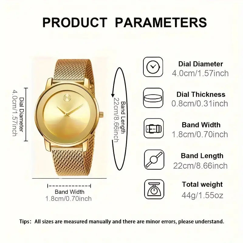 Elegant Golden Tone Women's Quartz Watch, Mesh Strap