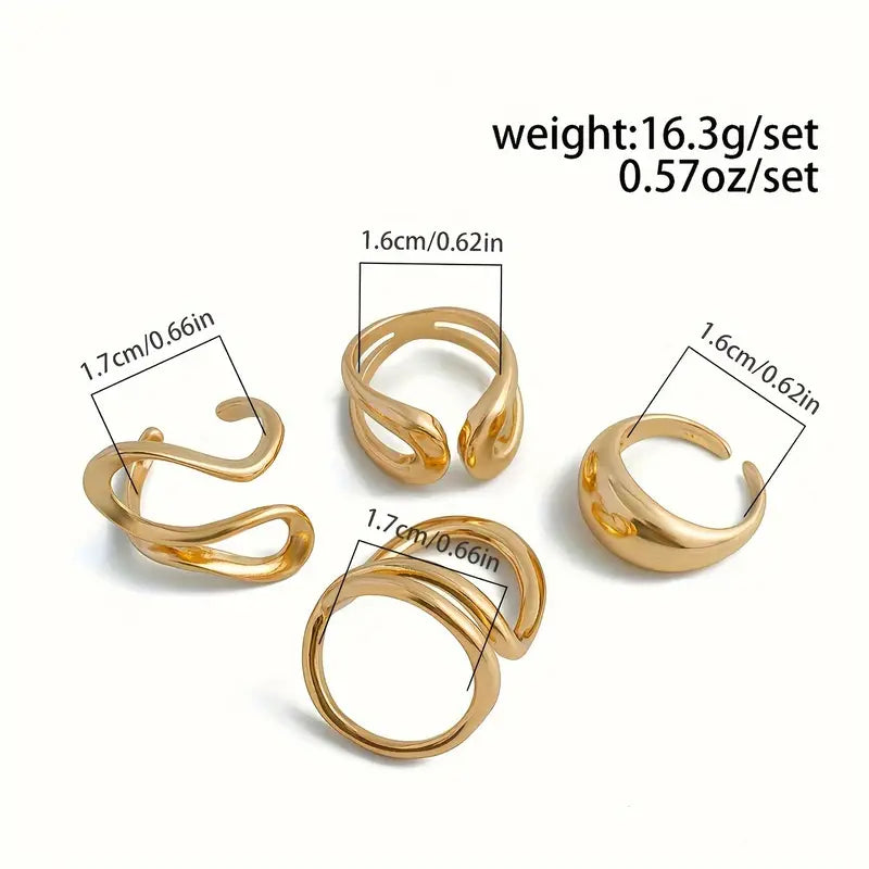 Set Of 4 Vintage Fashion Geometric Hollow Rings