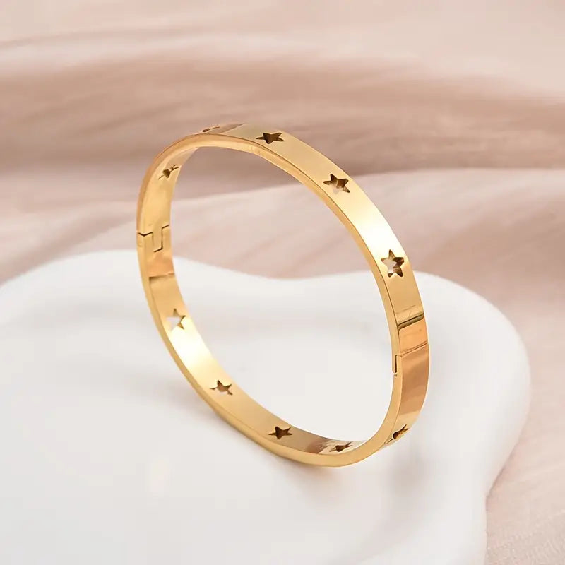 Elegant Minimalist Hollow Star Stainless Steel Bangle Daily Wear Accessory