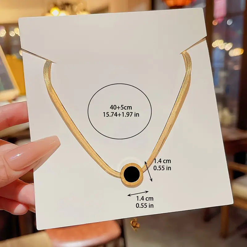 1PC Stainless Steel Golden Roman Numeral Round Pendant Necklace