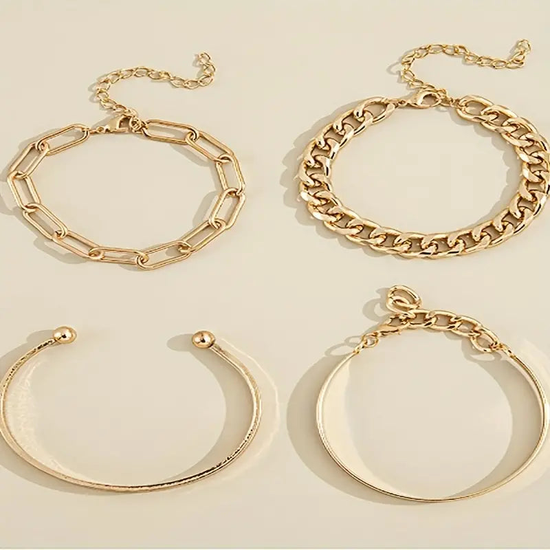 4pcs/Set Punk Style Twist Design Bracelet Set Alloy Hand Jewelry Gift For Women Gift