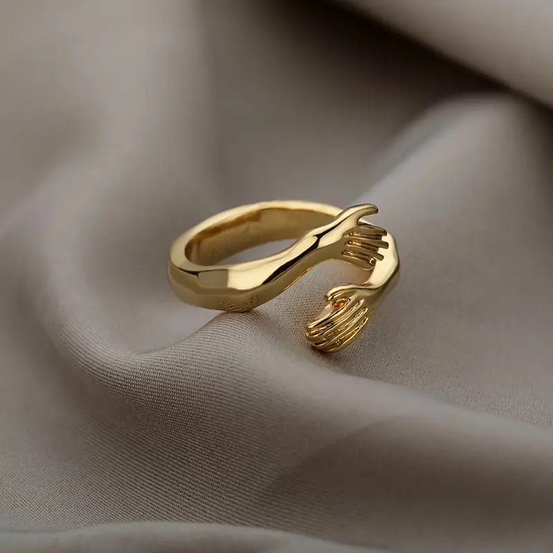Men's Bohemian Simple Retro Alloy Hands Hug-Shaped Open Ring, For Daily Wear