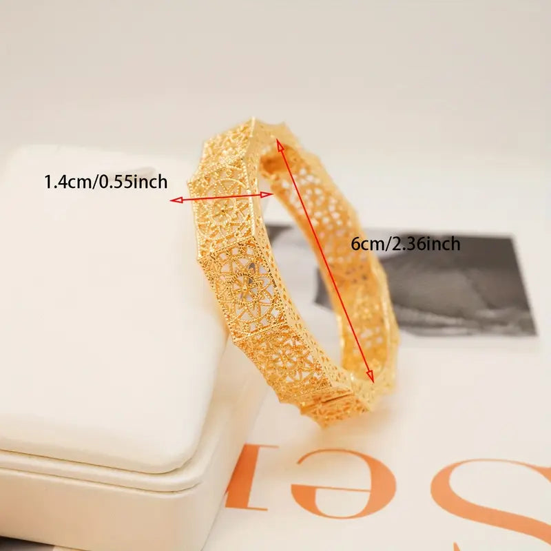 1pc Elegant Boho 12-Pointed Star Open Cuff Bracelet for Women, 24K Golden Plated