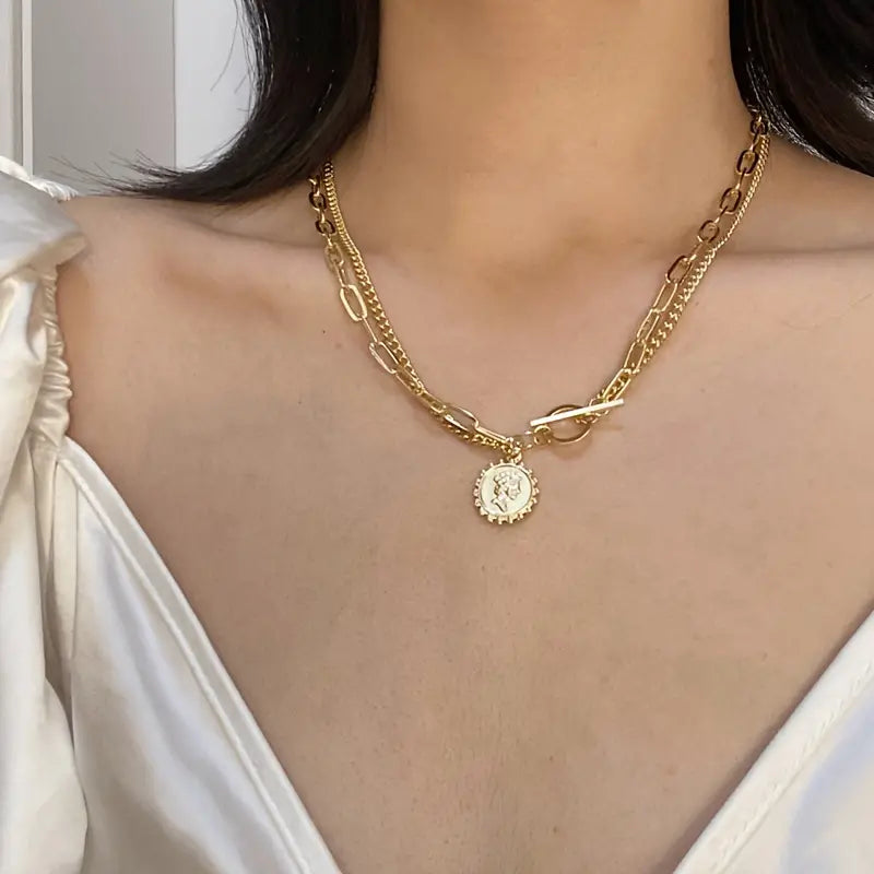 Fashion Simple Retro Double Layer Necklace, Simple Neck Chain Cool Necklace