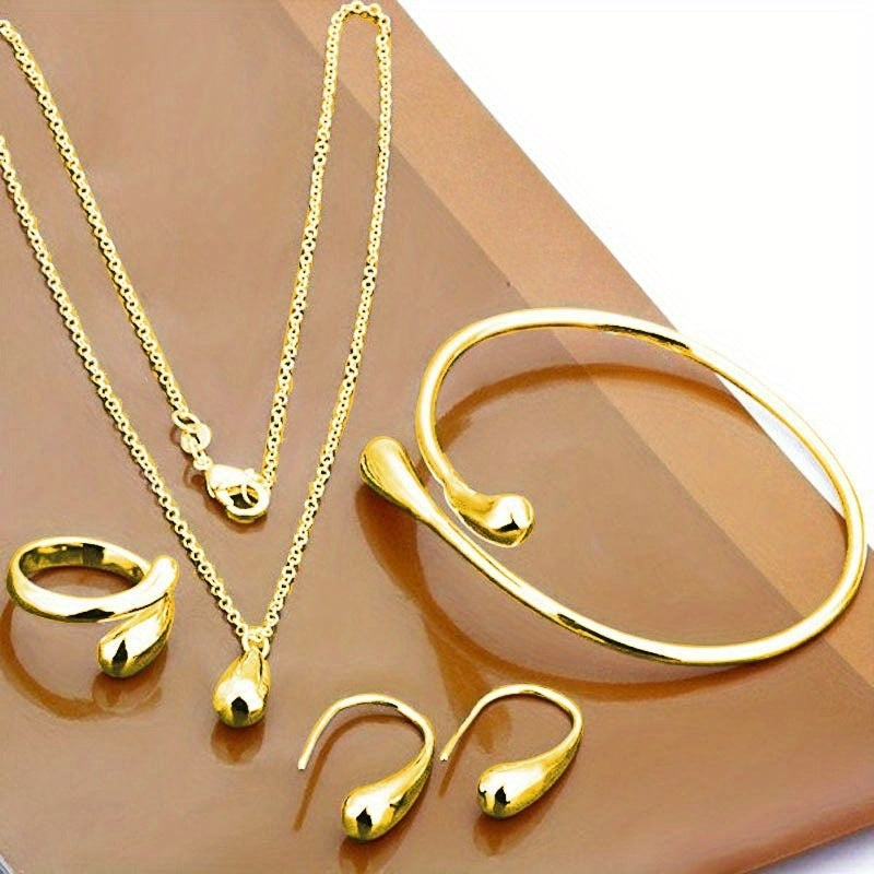 4pcs/Set Vintage Water Drop Jewelry, Including Necklace, Earrings And Ring