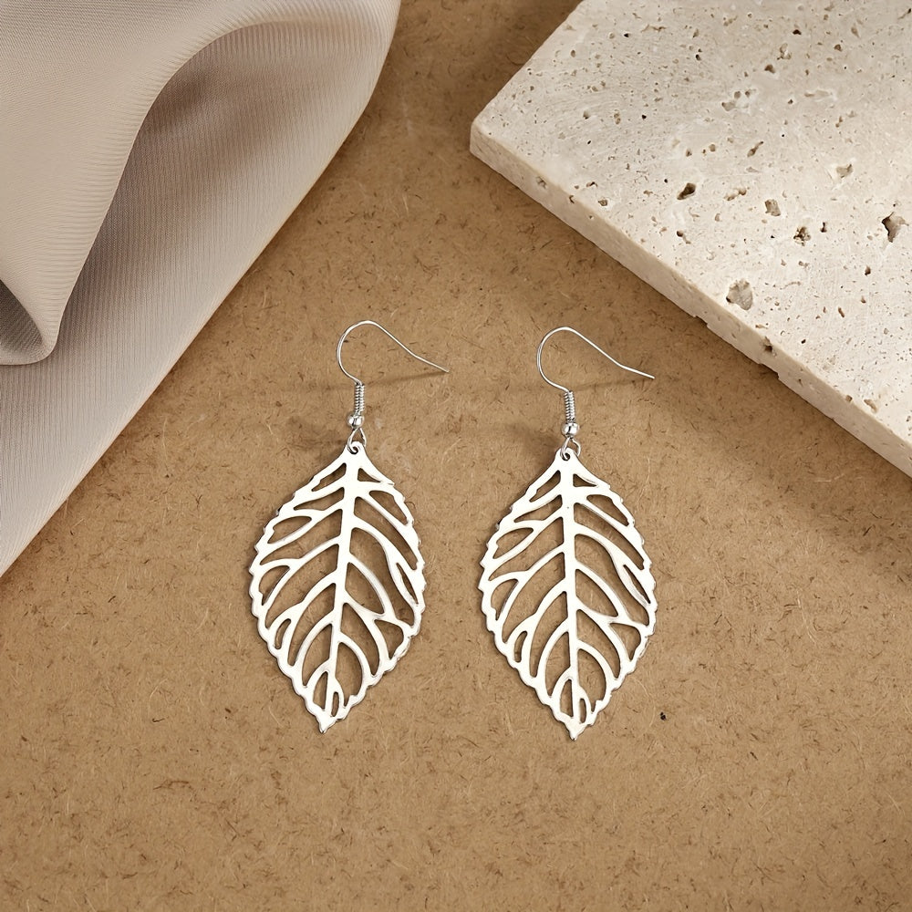 Exquisite Hollow Leaf Design Dangle Earrings