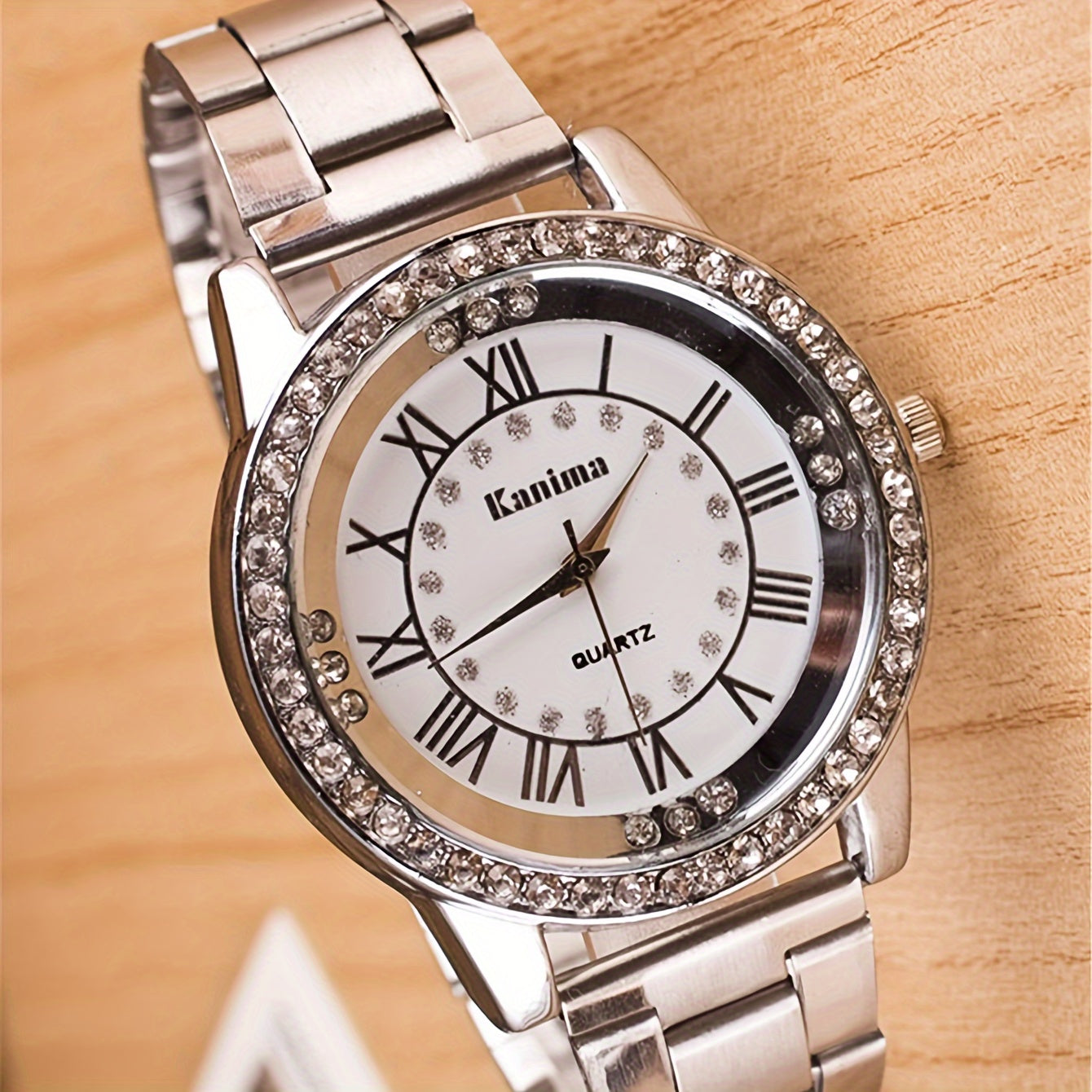 Fashion Rhinestone Stainless Steel Strap Quartz Wrist Watch & Bracelet Set