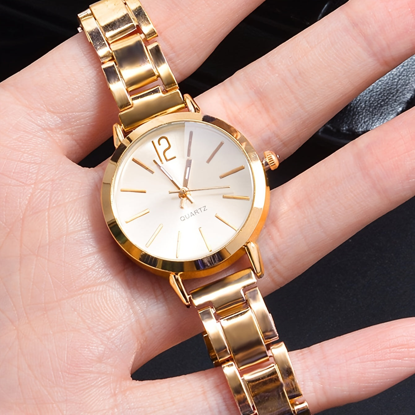 1pc/ 2pc Golden Quartz Watch & 1pc Love Bangle Set Gift, Casual Entertainment Wrist Watch Set