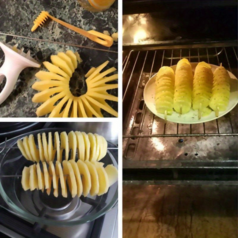1set Portable Potato BBQ Skewer For Camping Chips Maker Slicer, Potato Spiral Cutter,