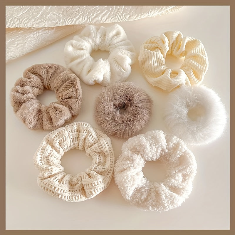 Set/7PCS Plush Scrunchies Soft Large Intestine Hair Ring