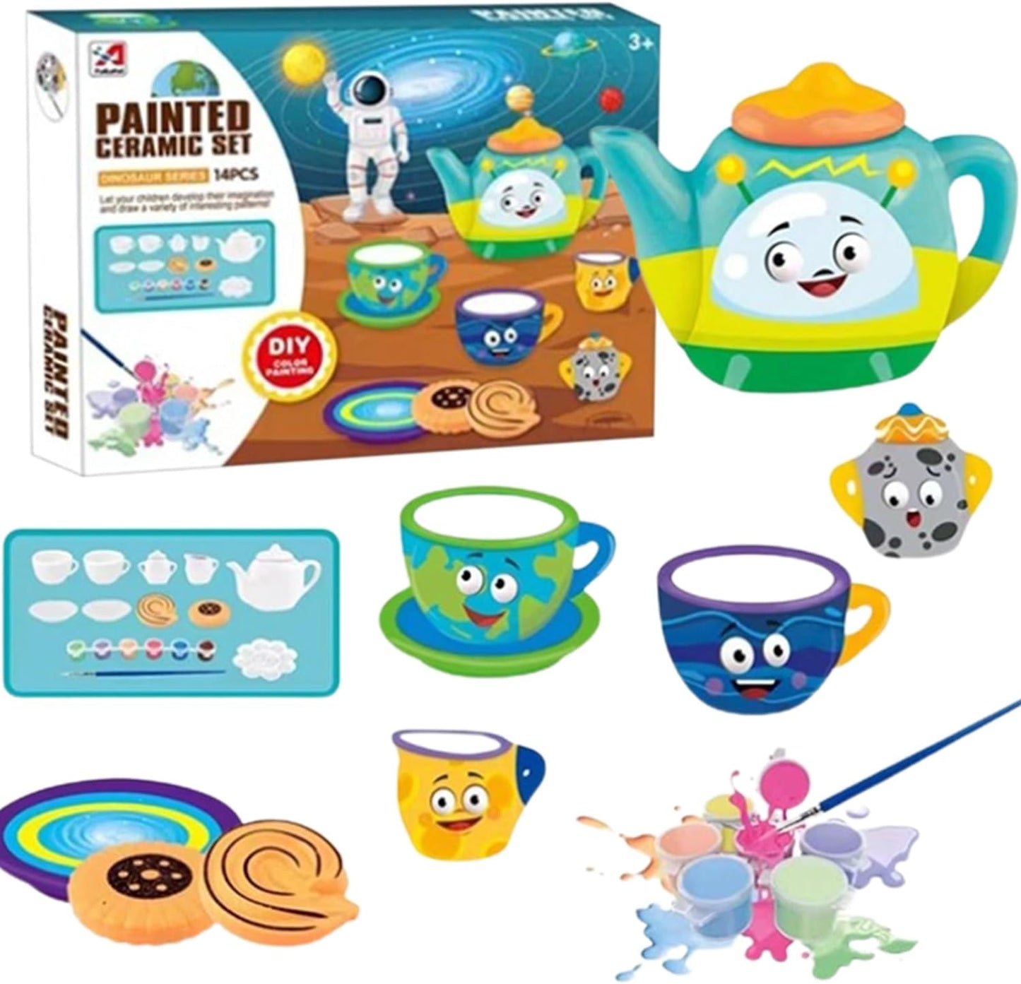 14pc DIY Painted Ceramic Tea Set Toys For Fun Large