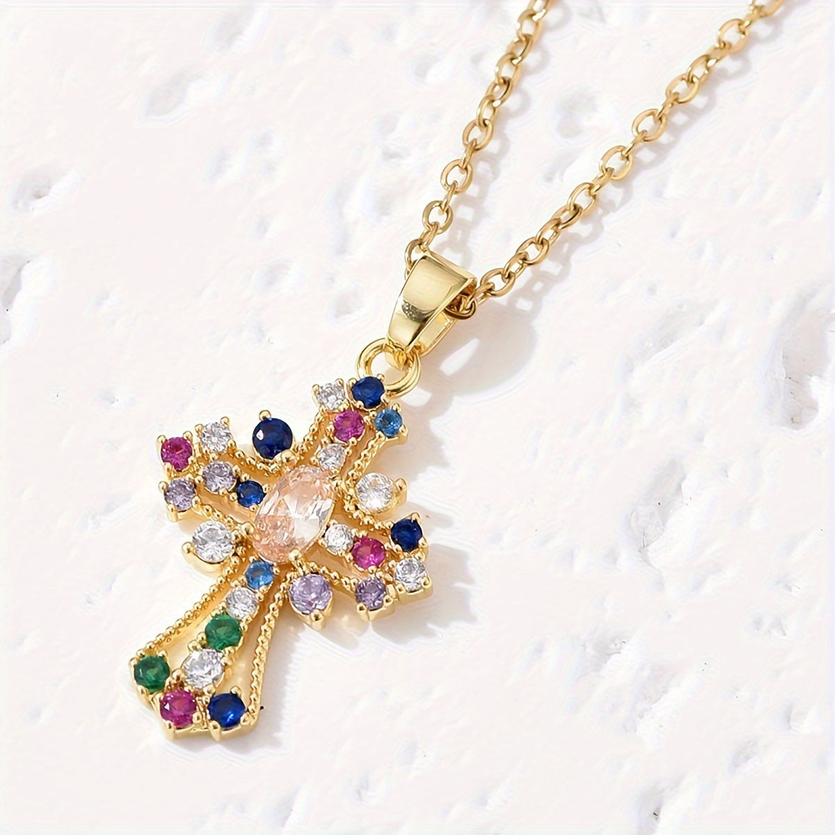 Creative Fashionable Cross Necklace, Girl's Retro Party Accessories