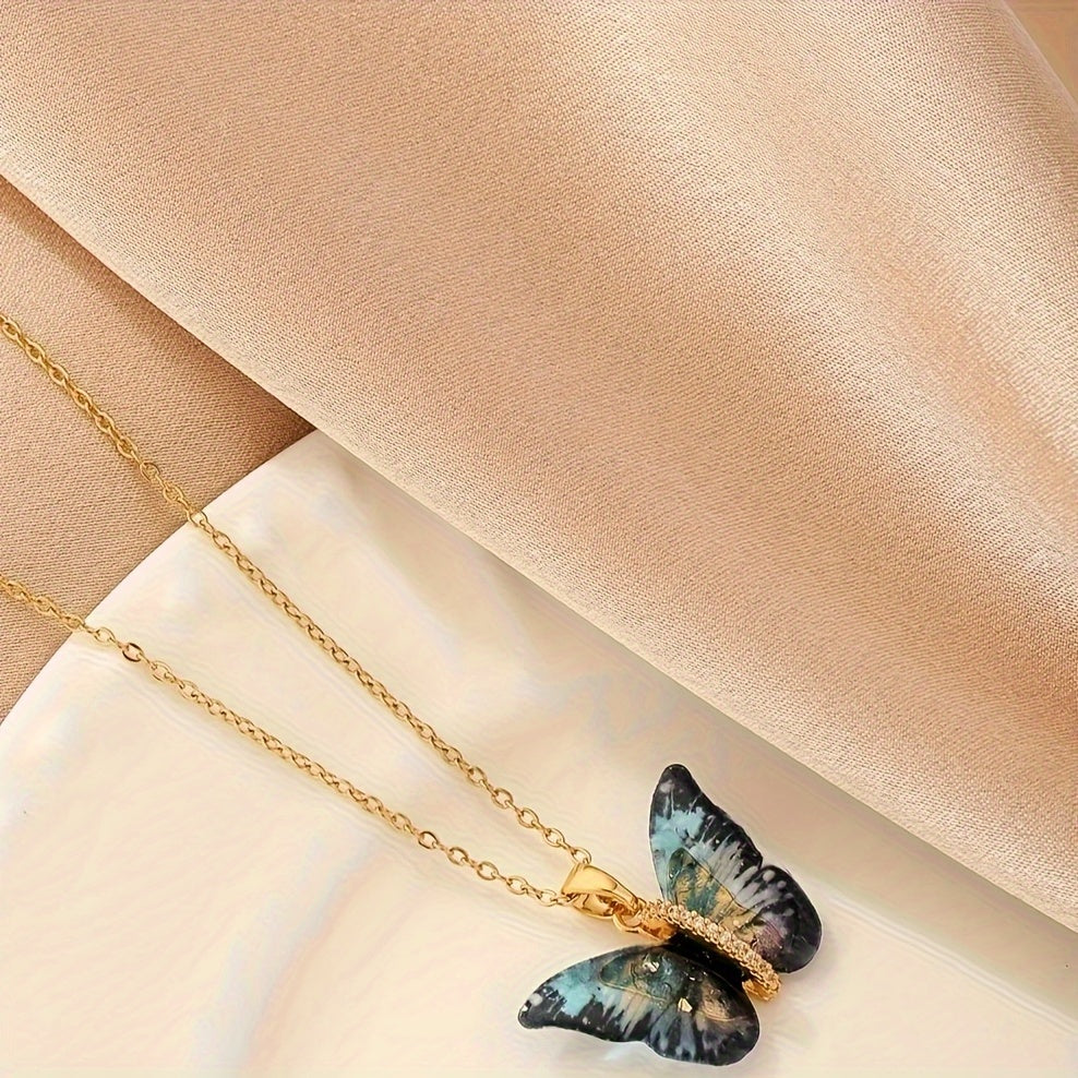 1pc Black Gradient Butterfly Pendant Necklace, Fashion Simple Design Jewelry