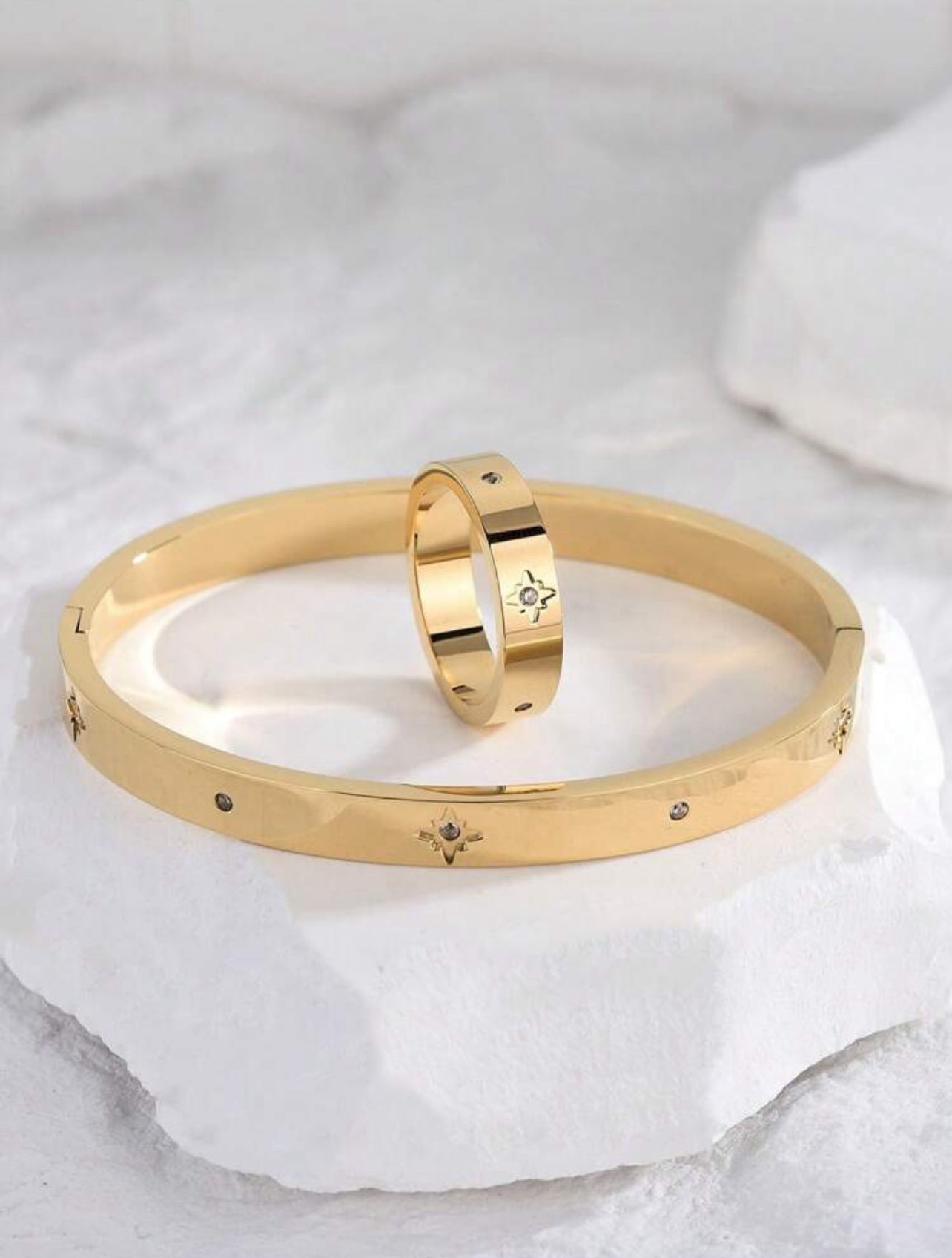 2pcs Love Star Stainless Steel Ring Bangle Set For Men And Women