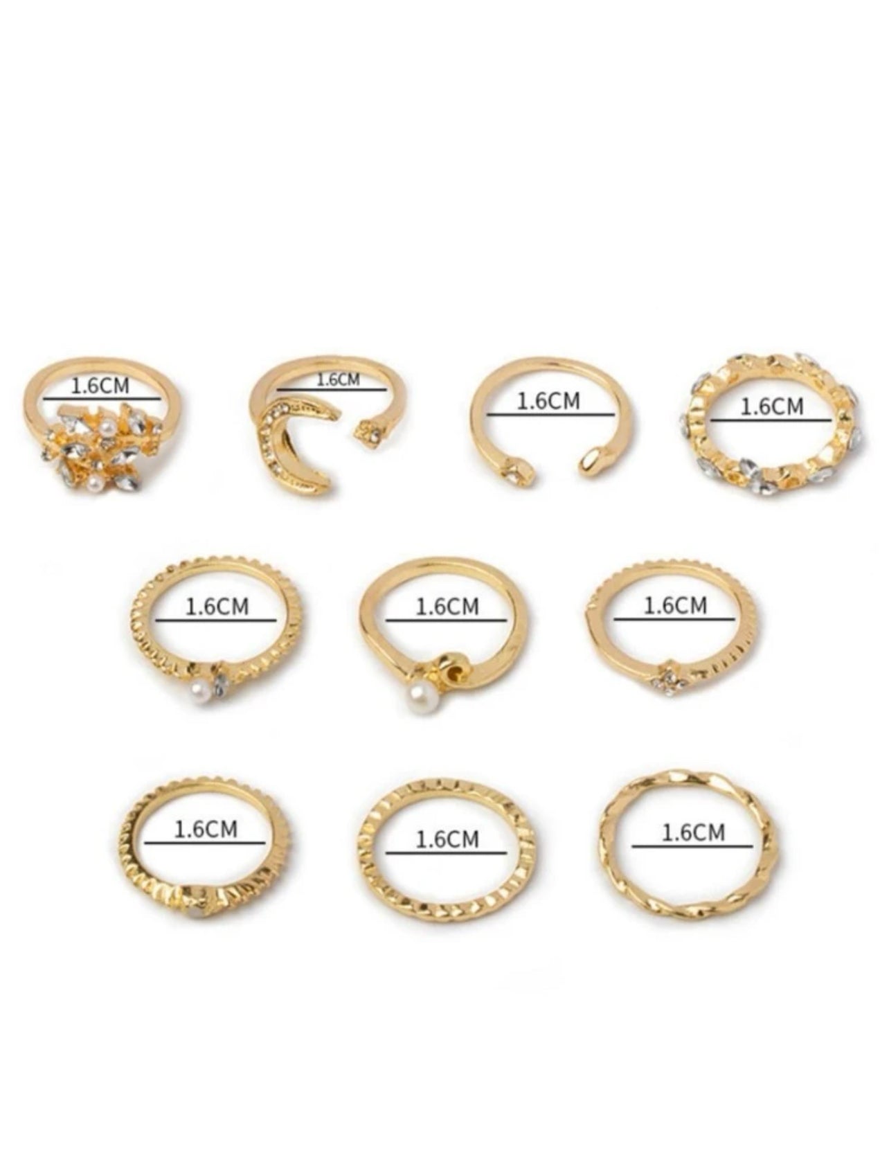10pcs/set Fashionable Zinc Alloy Star & Moon & Rhinestone Decor Ring For Women
