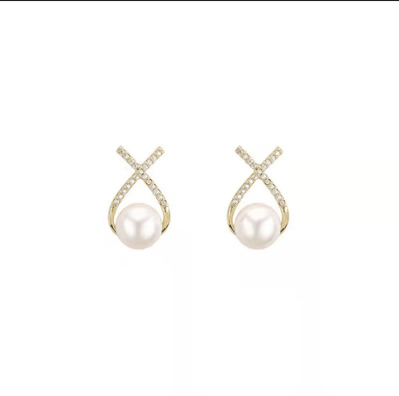 1pc Fashionable & Versatile Earrings With Crossed Pearl Design & Diamond Accents For Women, Elegant & Slimming, Sweet & Delicate Bow Detail Shaped Earrings