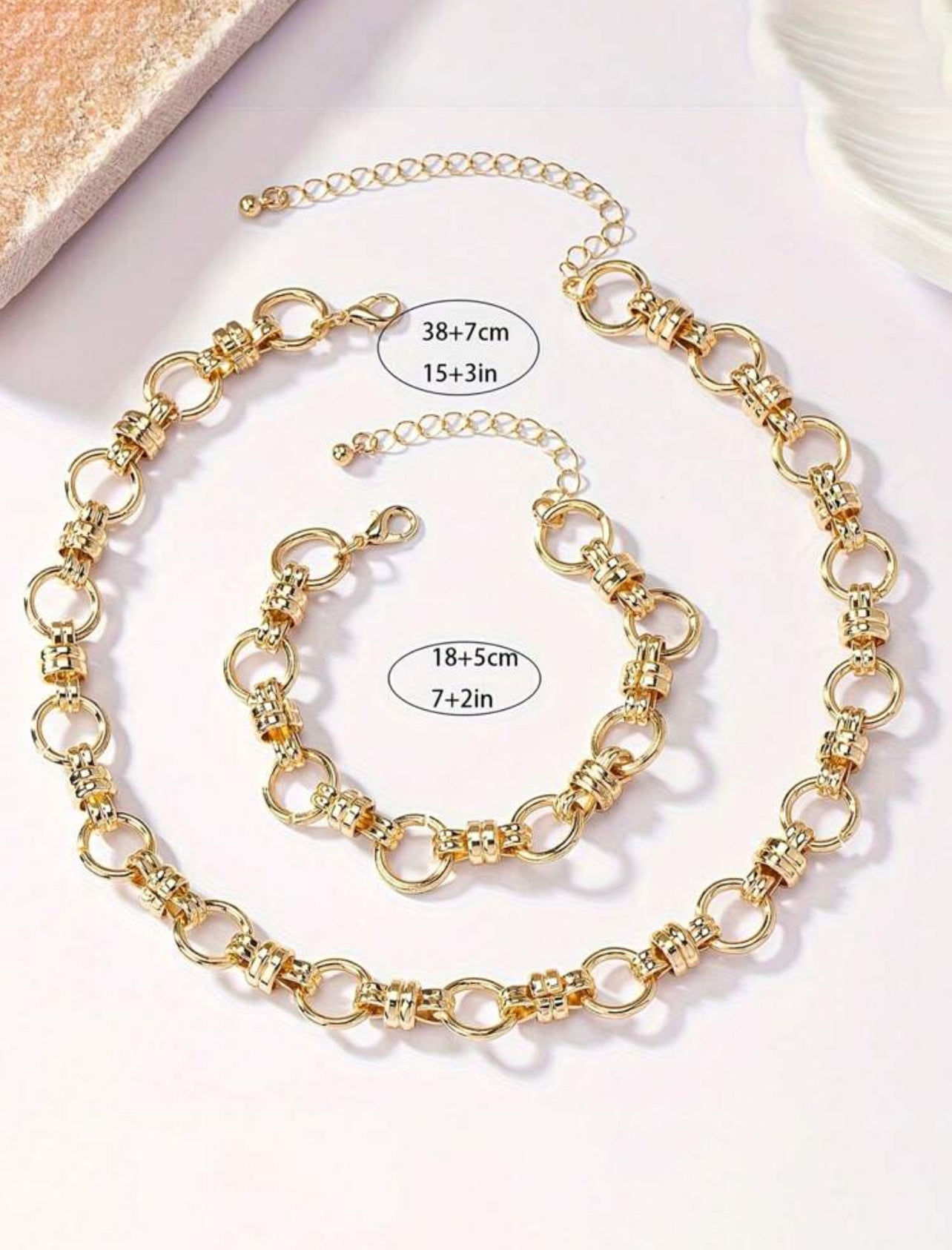 2-Piece Set Of Western Minimalist and Punk Style Metal Chain Necklace and Bracelet