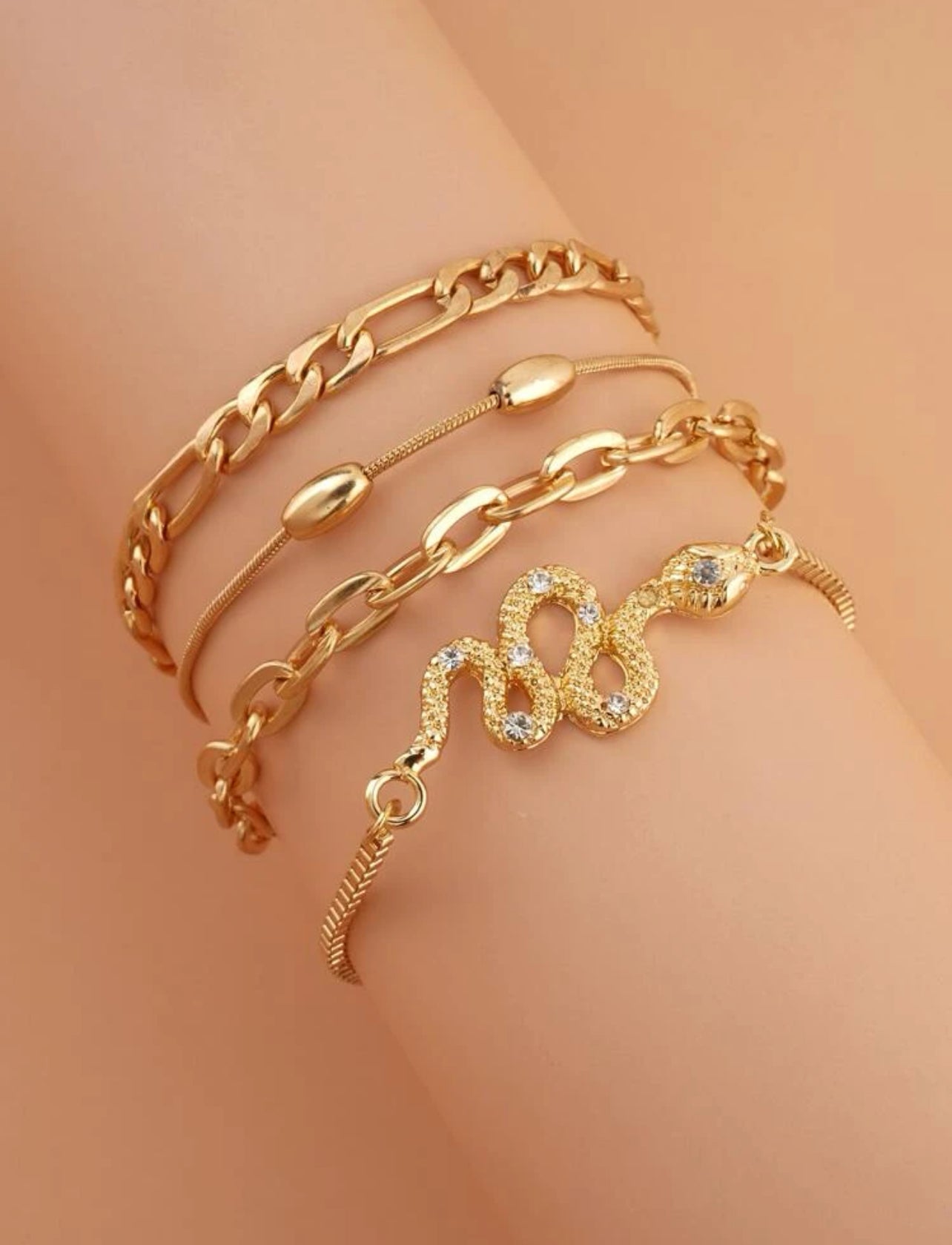 4pcs Chic Rhinestone Bracelets Trendy Chain