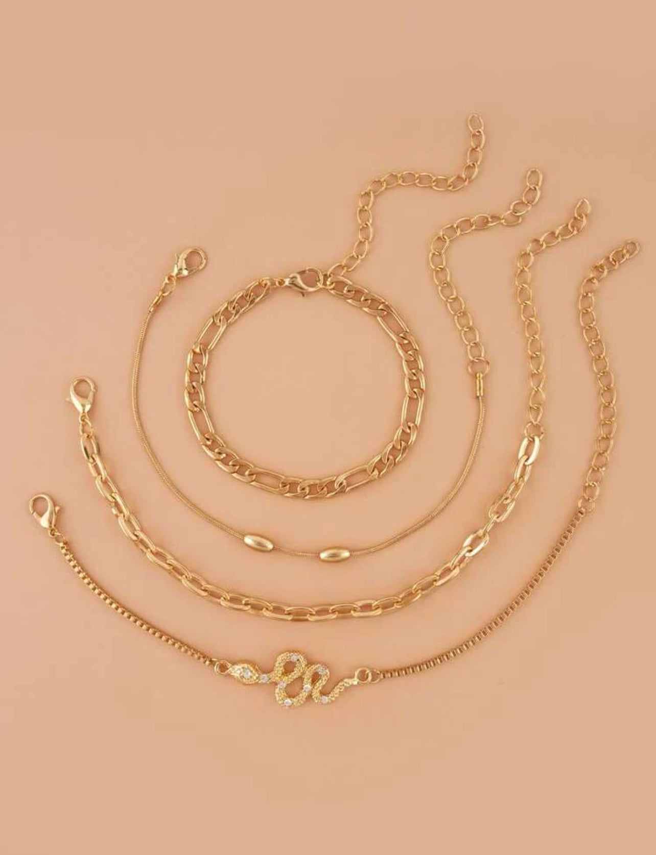 4pcs Chic Rhinestone Bracelets Trendy Chain