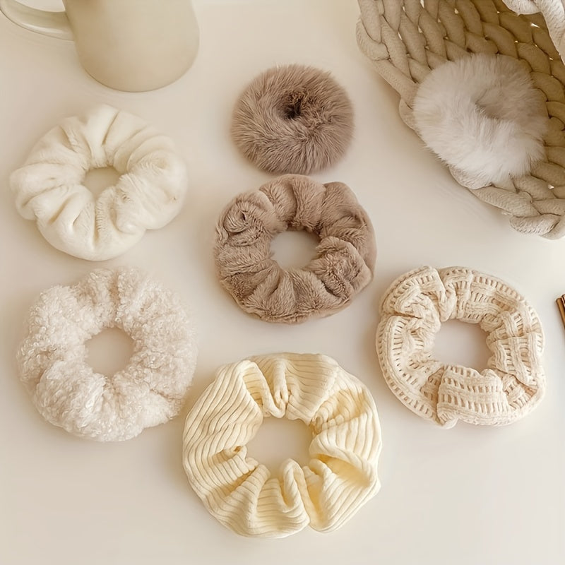 Set/7PCS Plush Scrunchies Soft Large Intestine Hair Ring