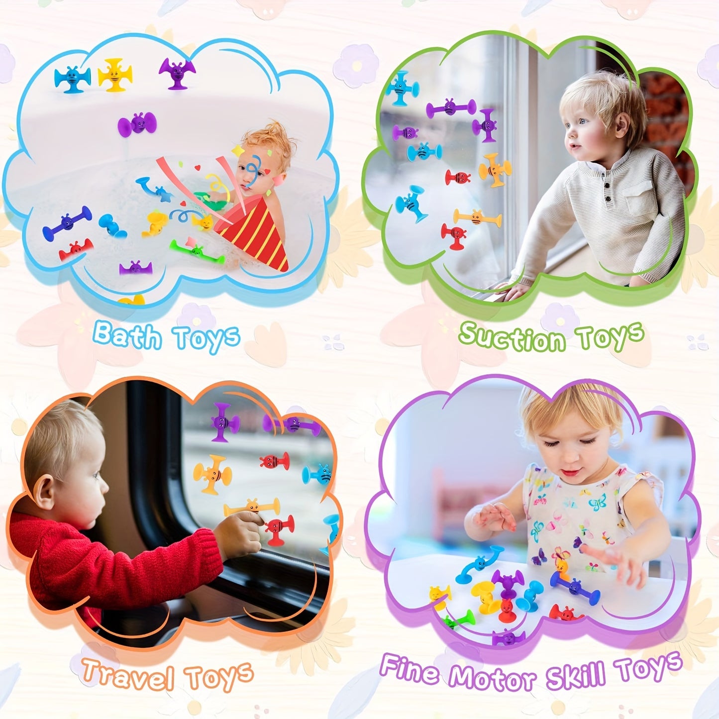 19 Pcs Suction Toys Bath Toy Set, Slicone Sucker Toys For Kids